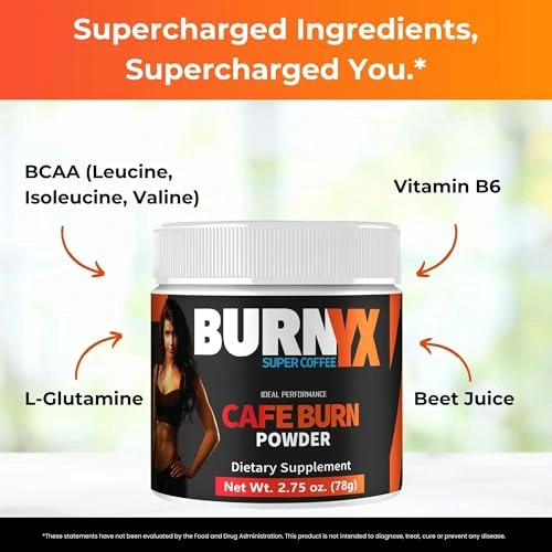 Burnyx morning ingredients — a 2:1:1 BCAA blend with L-glutamine and Vitamin B6